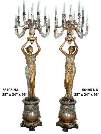 Bronze Lady Rising Candlestick On Base (Pair) - Click Image to Close