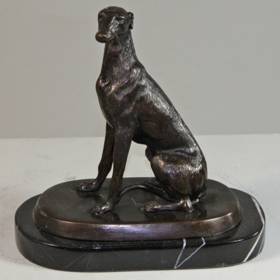 Bronze Greyhound Sitting on Marble Base