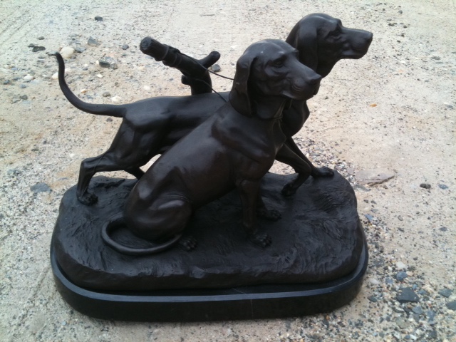 Bronze Hunting Dogs with Marble Base
