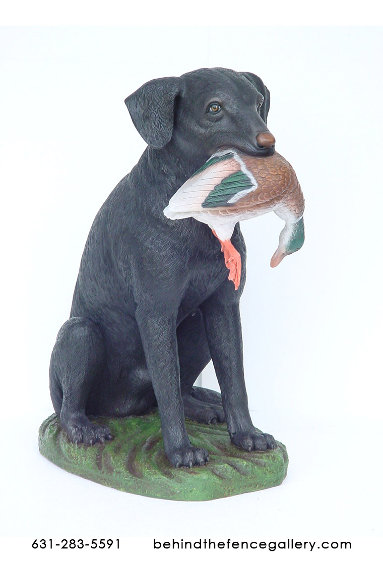 Black Labrador Statue with Duck in Mouth