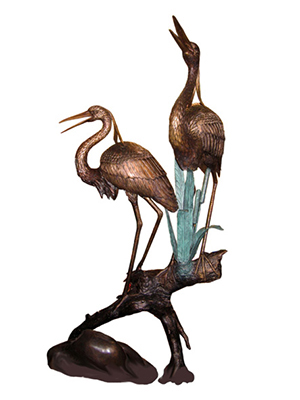 Bronze Cranes on a Log - Click Image to Close