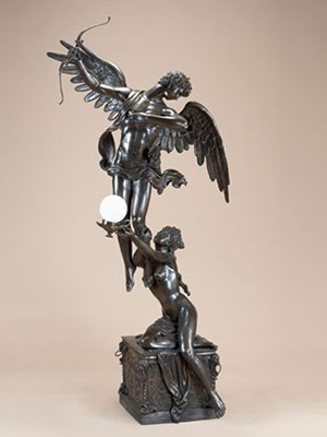 Bronze Cupid and Psyche holding Lamp - Click Image to Close