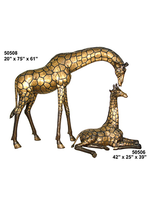 Bronze Giraffe Mother & Child Statues