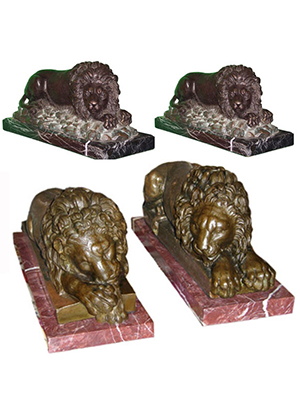 Bronze laying Lions on Marble base