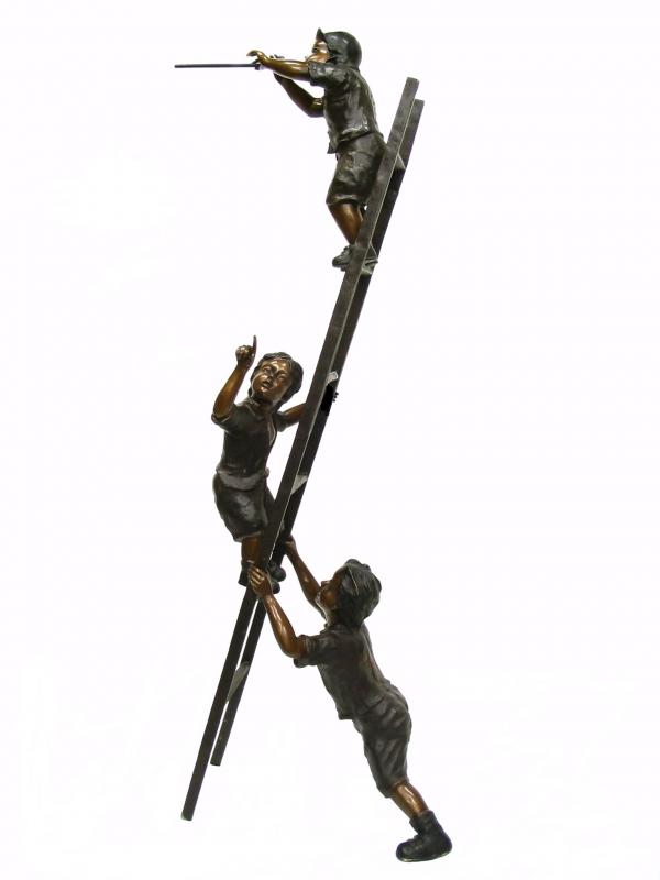 Three Kids Climbing Ladder Statue Bronze