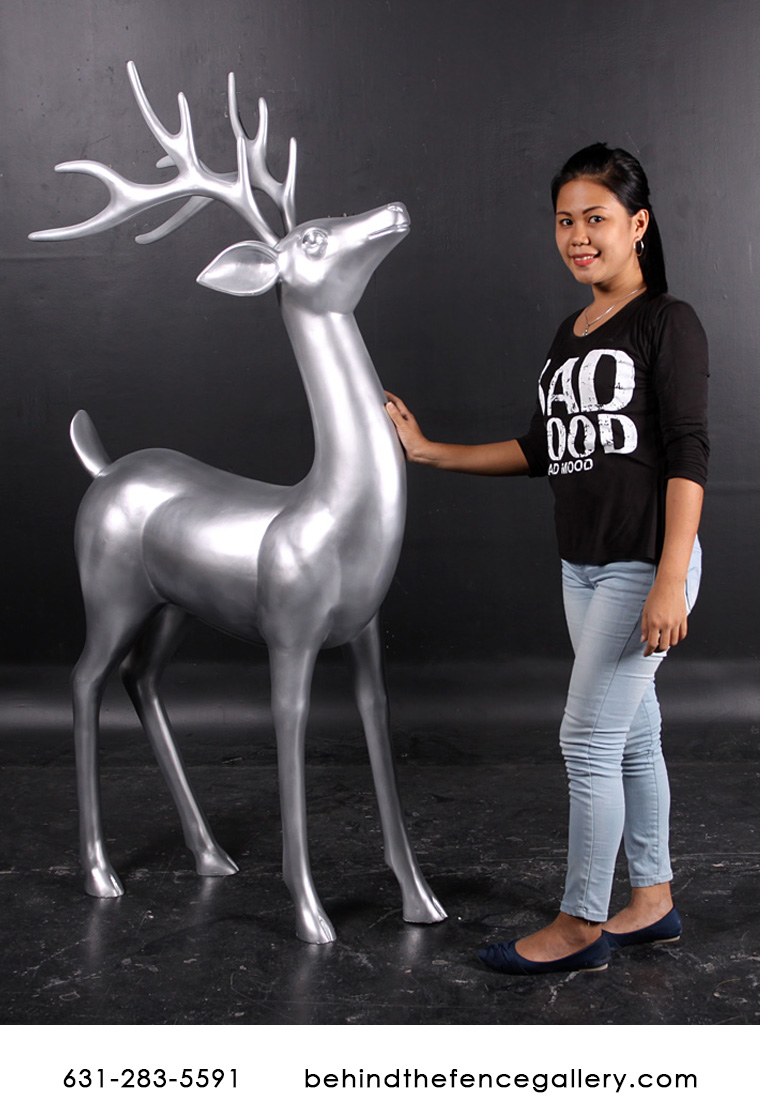 Standing Silver Reindeer Statue