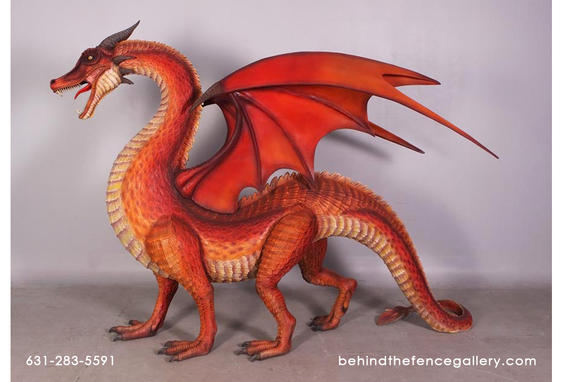 Dragon Standing Statue Red - Small