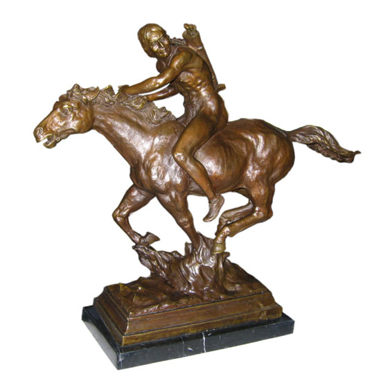 Bronze Indian on Horse Statue