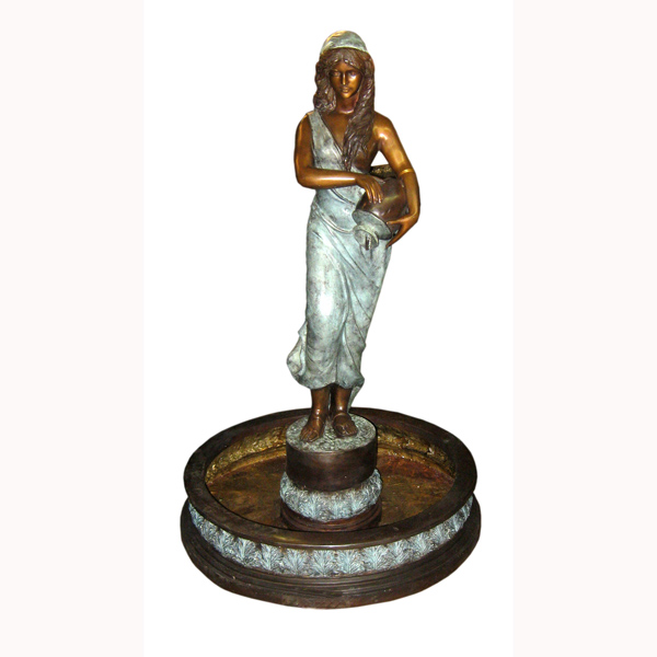 Bronze Lady Standing In Pond Fountain