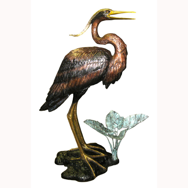 Bronze Heron on Base Statue