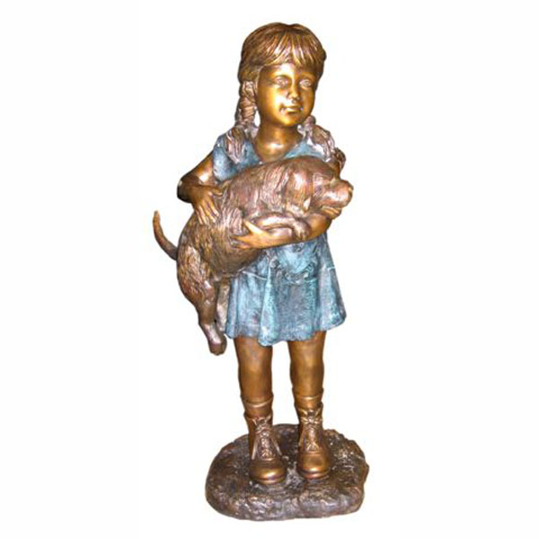 Bronze Girl holding a Dog - Click Image to Close