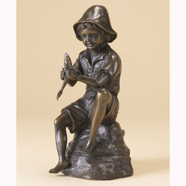 Bronze Boy with Fish Fountain - Click Image to Close