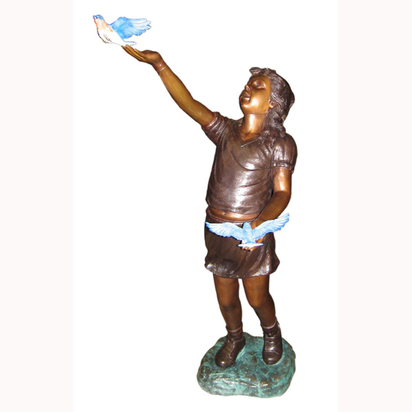 Bronze Girl with Bird in Hand