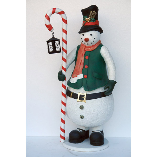 Snowman with candle stick and lantern Life Size Statues, Fiberglass