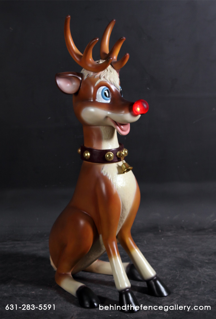 Funny Reindeer Statue with Red Nose Light