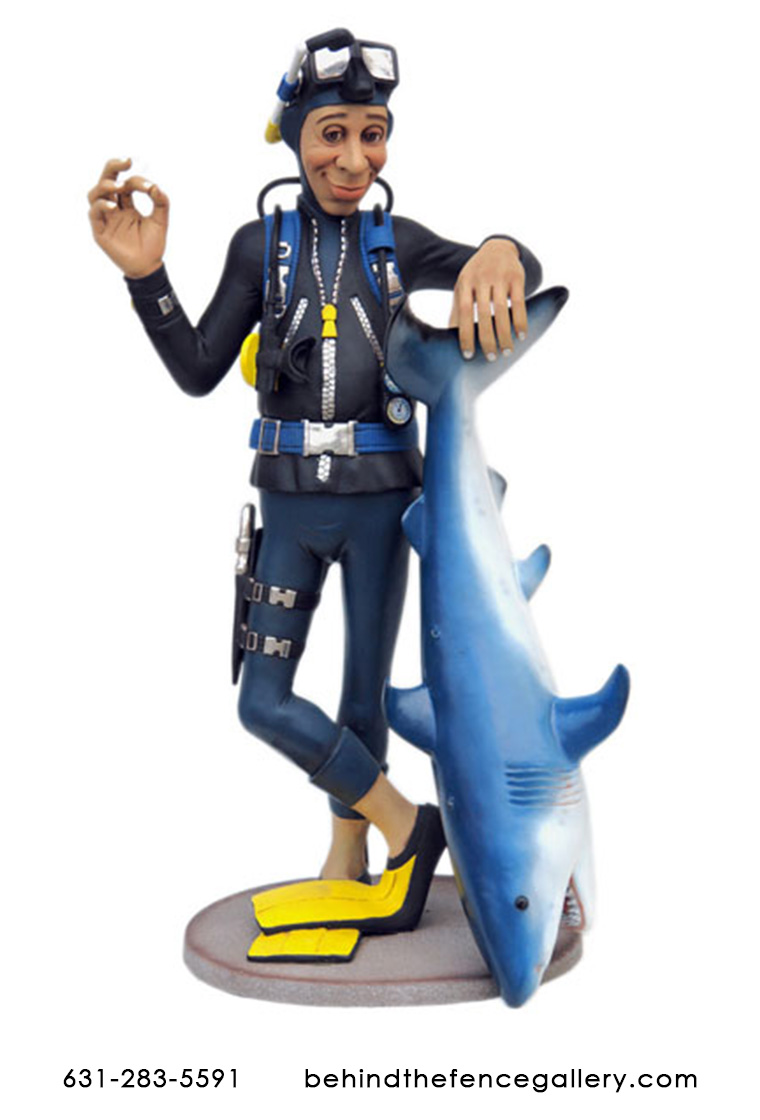 Diver With Shark Statue