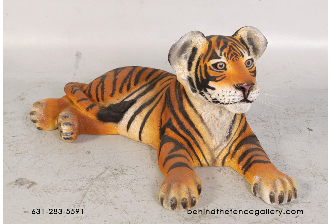 Tiger Cub Statue Lying Fiberglass Safari Animal Theme Prop