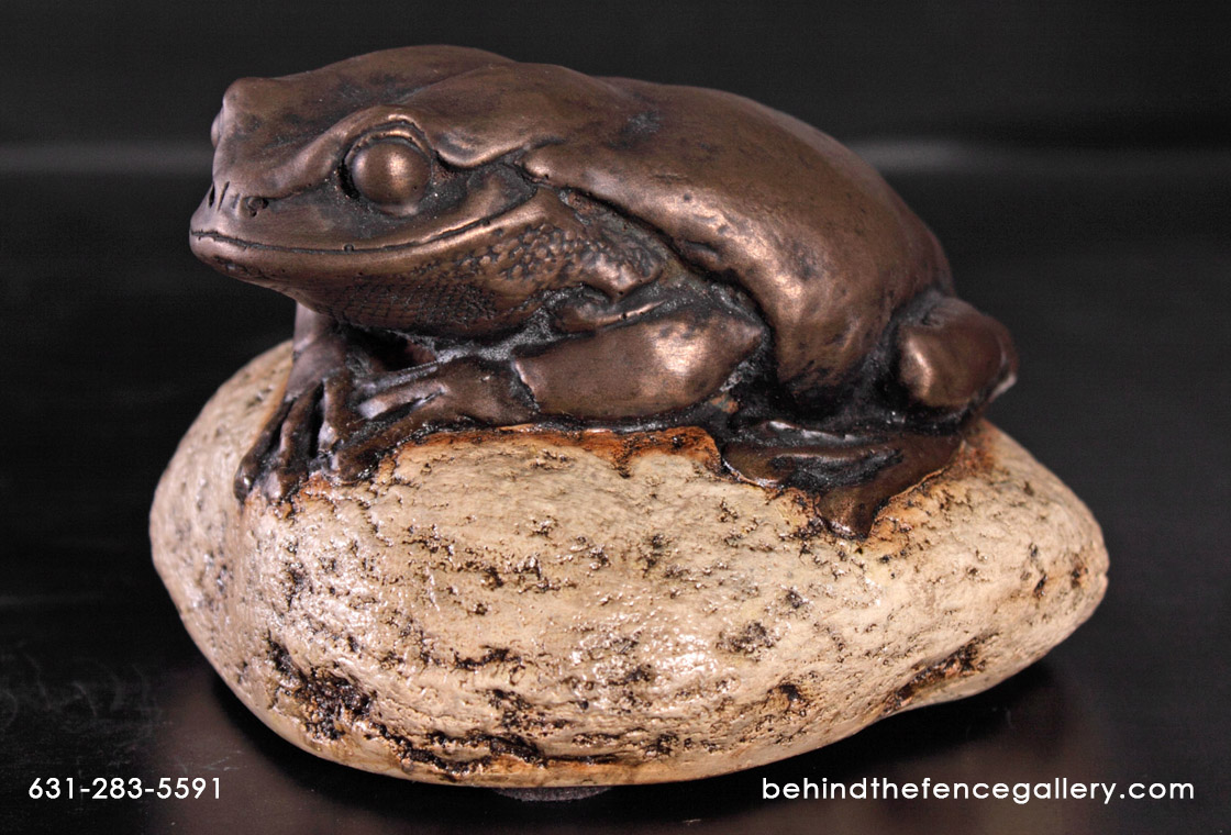 Small Bronze Frog on Rock Statue