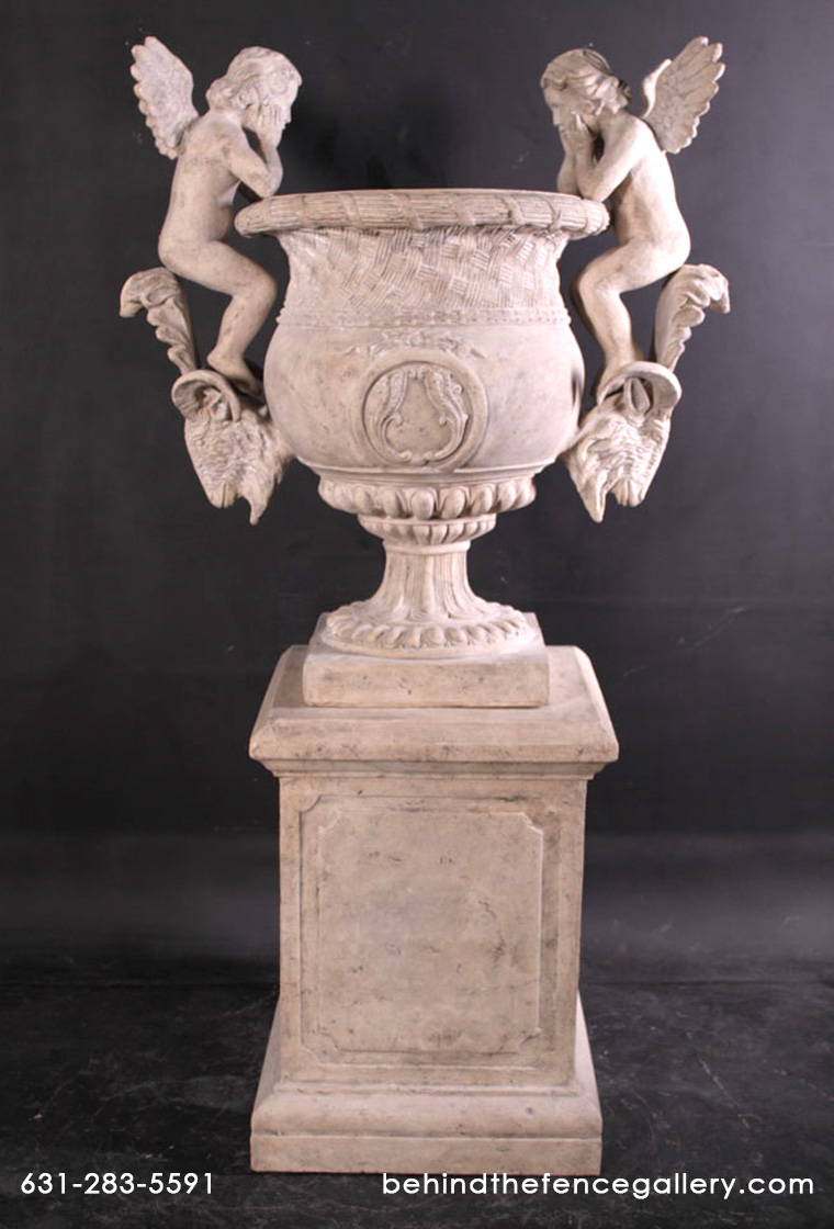 Angels Urn with Roman Stone Finish with Base
