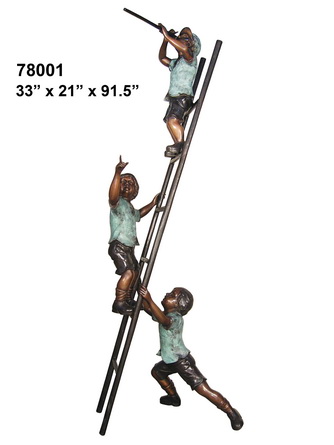 Three Kids Climbing Ladder Statue Patina - Click Image to Close