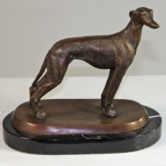 Bronze Greyhound Standing on Marble Base