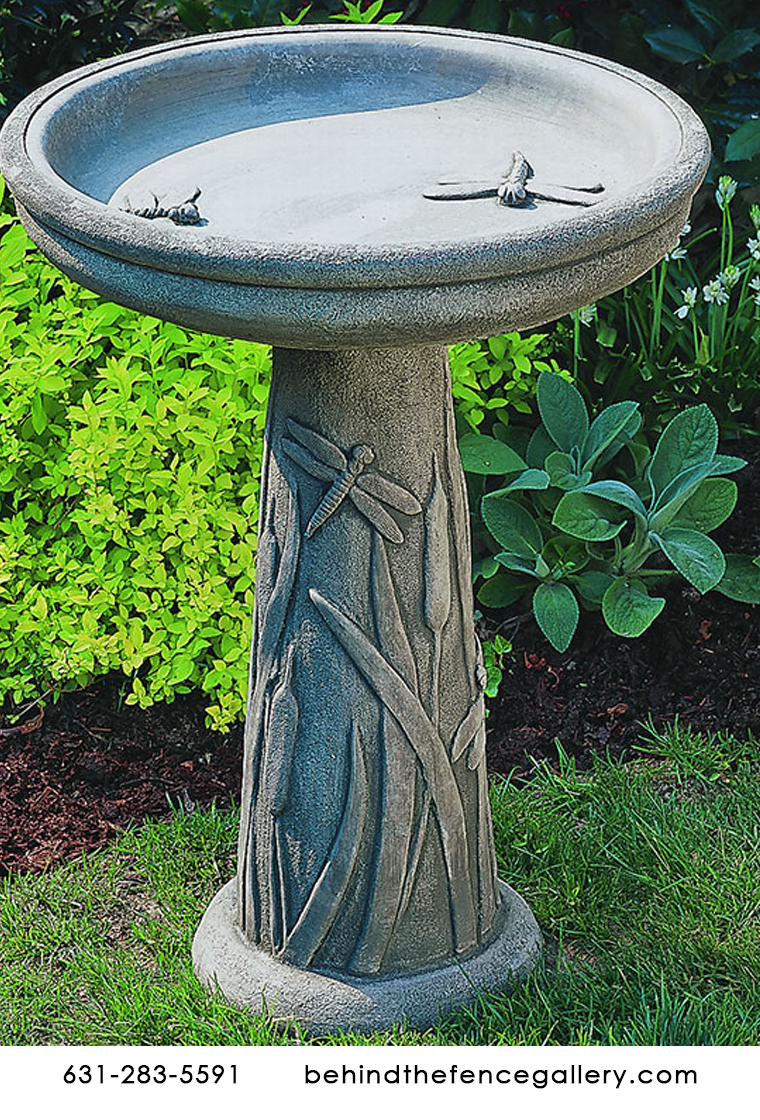 Cast Stone Dragonfly Birdbath Statue