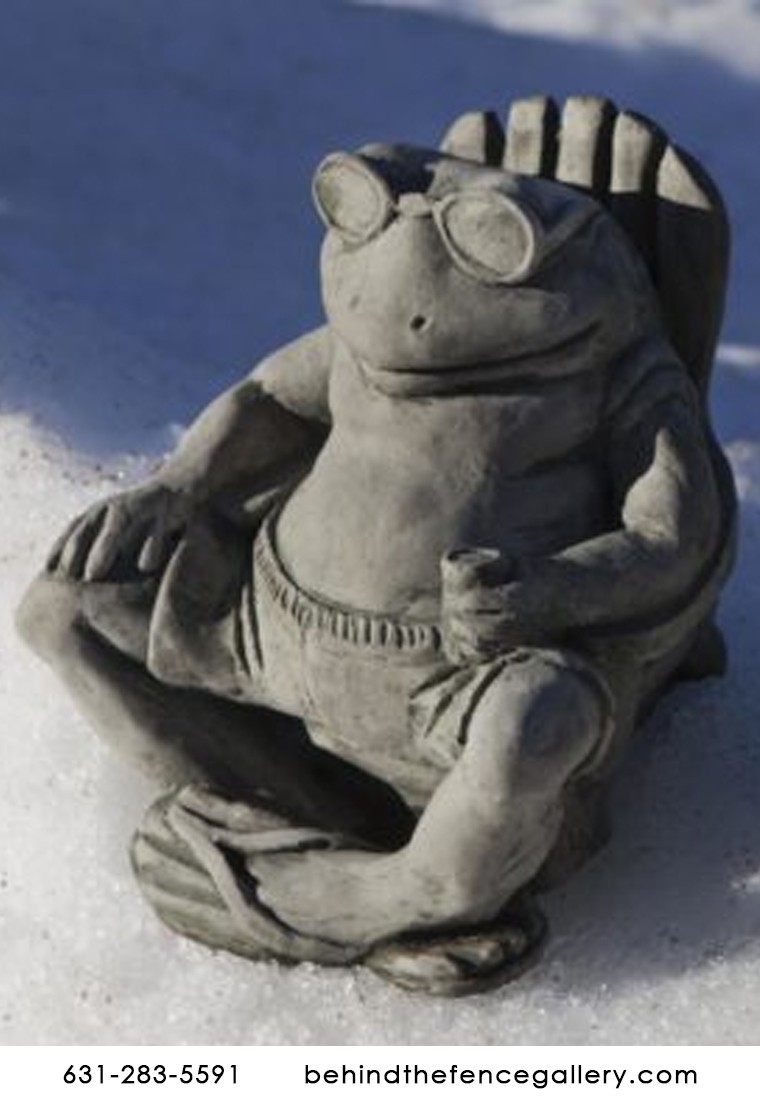 Relaxing Frog Bud on the Beach Cast Stone Statue
