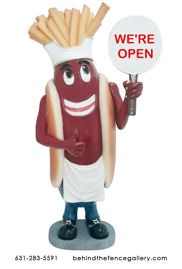 Hot Dog Man with Sign and Fries Hot Dog Man with Sign and Fries