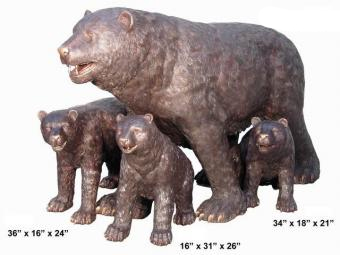 Bronze Bear Family of 4 Statues