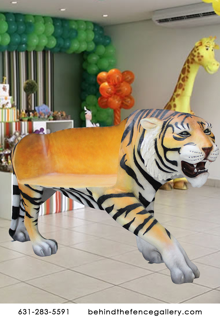 Tiger Bench Statue Safari Theme Prop