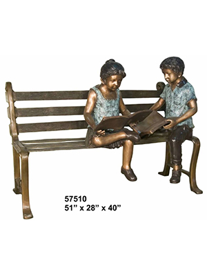 Boy and Girl Reading on Bench