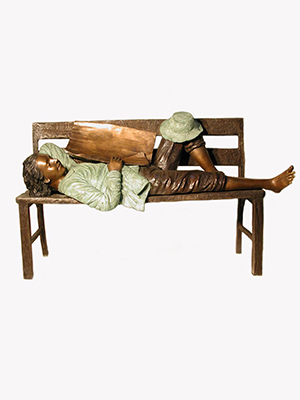 Bronze Boy Sleeping on Bench - Click Image to Close