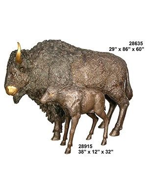 Bronze Buffalo and Calf Statues