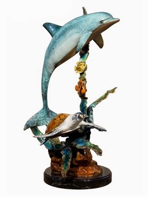 Bronze Dolphin with Sea Turtle - Click Image to Close