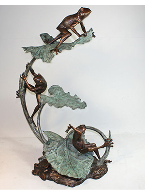 Bronze Frogs climbing on a Lily Pad Fountain