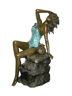 Bronze Girl Sunbathing on a Rock Fountain - Click Image to Close