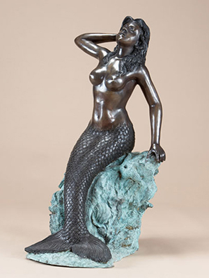Bronze Mermaid on a Rock Fountain