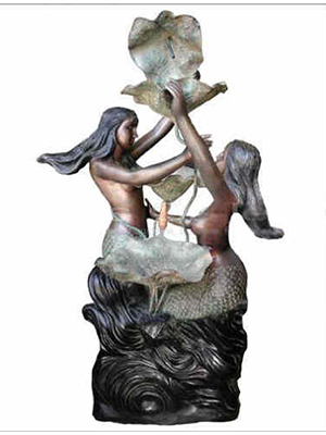 Bronze Fountain with 2 Mermaids - Click Image to Close