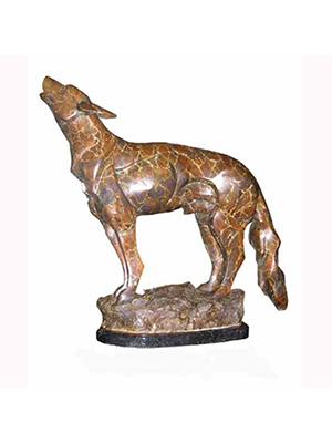 Bronze Wolf with Marble Base