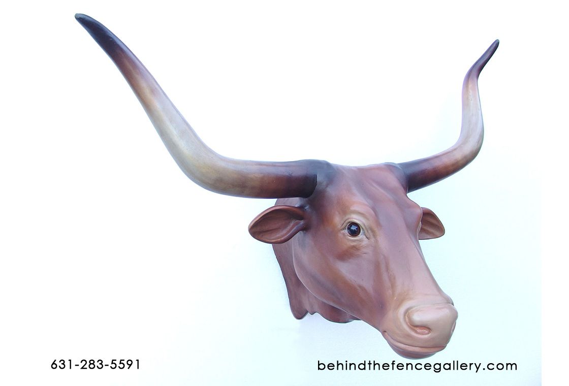 Brown Bull Head with Long Horns Wall Mount