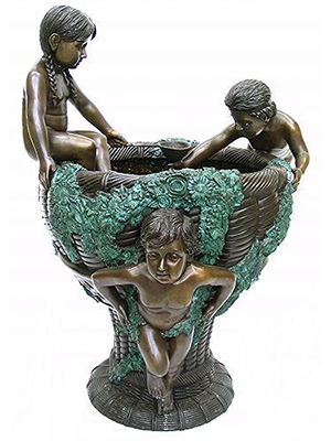 Three Kids on Bronze Basket Fountain