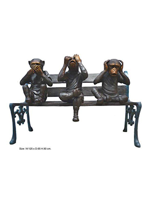 3 Monkeys on Bench - Click Image to Close