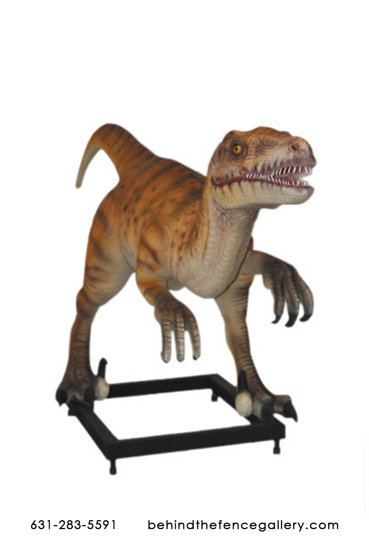Velociraptor Statue on Metal Base