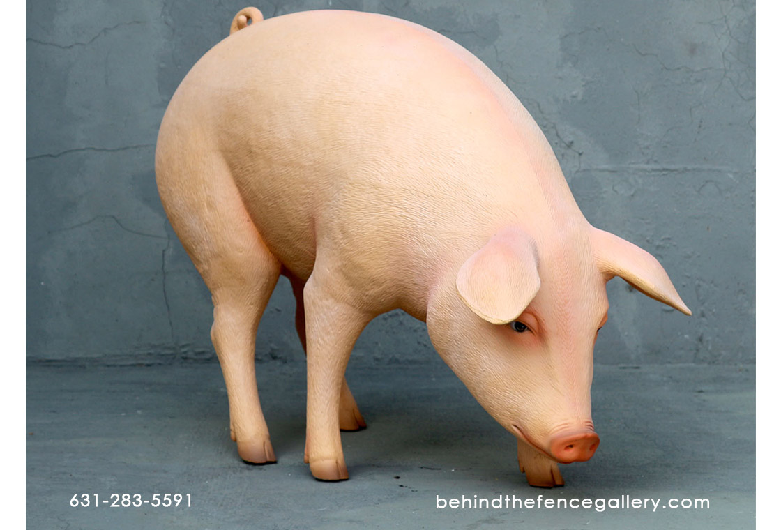 Pink Pig Statue with Head Down