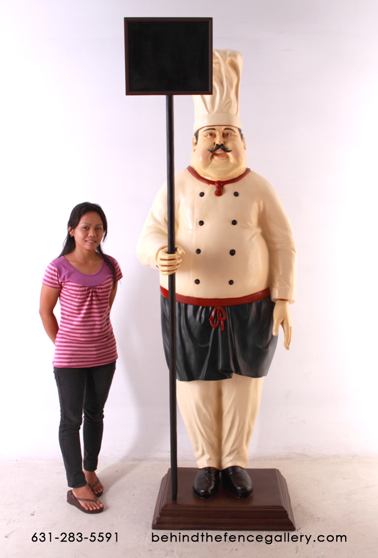 Culinary Chef Statue with Blackboard Sign