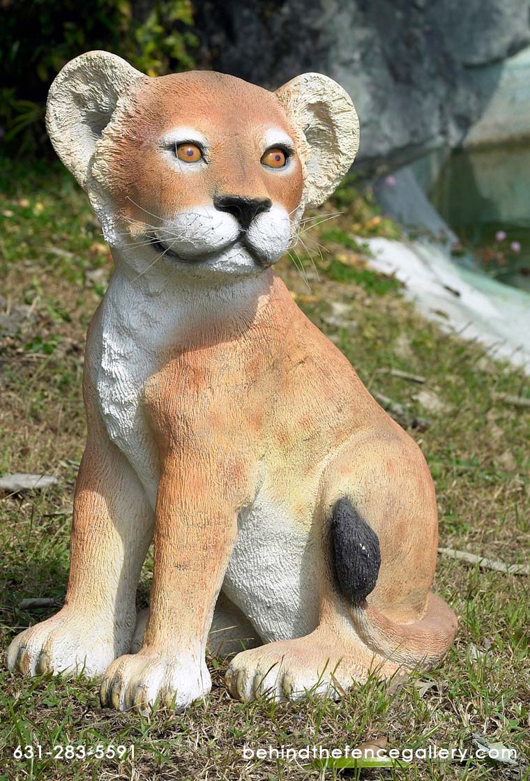 Lion Cub Sitting Statue - Click Image to Close