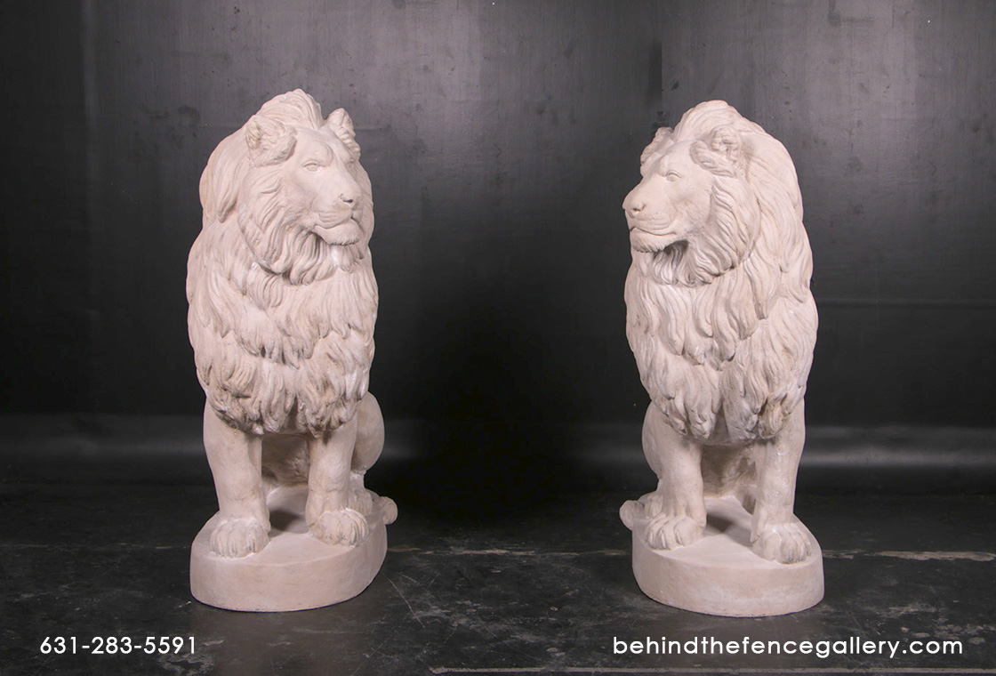 Lions Statue Set of 2 Made Of Fiberglass Resin with Stone Finish - Click Image to Close