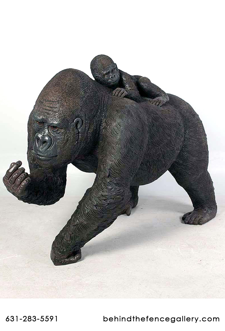 Female Gorilla with Baby Statue