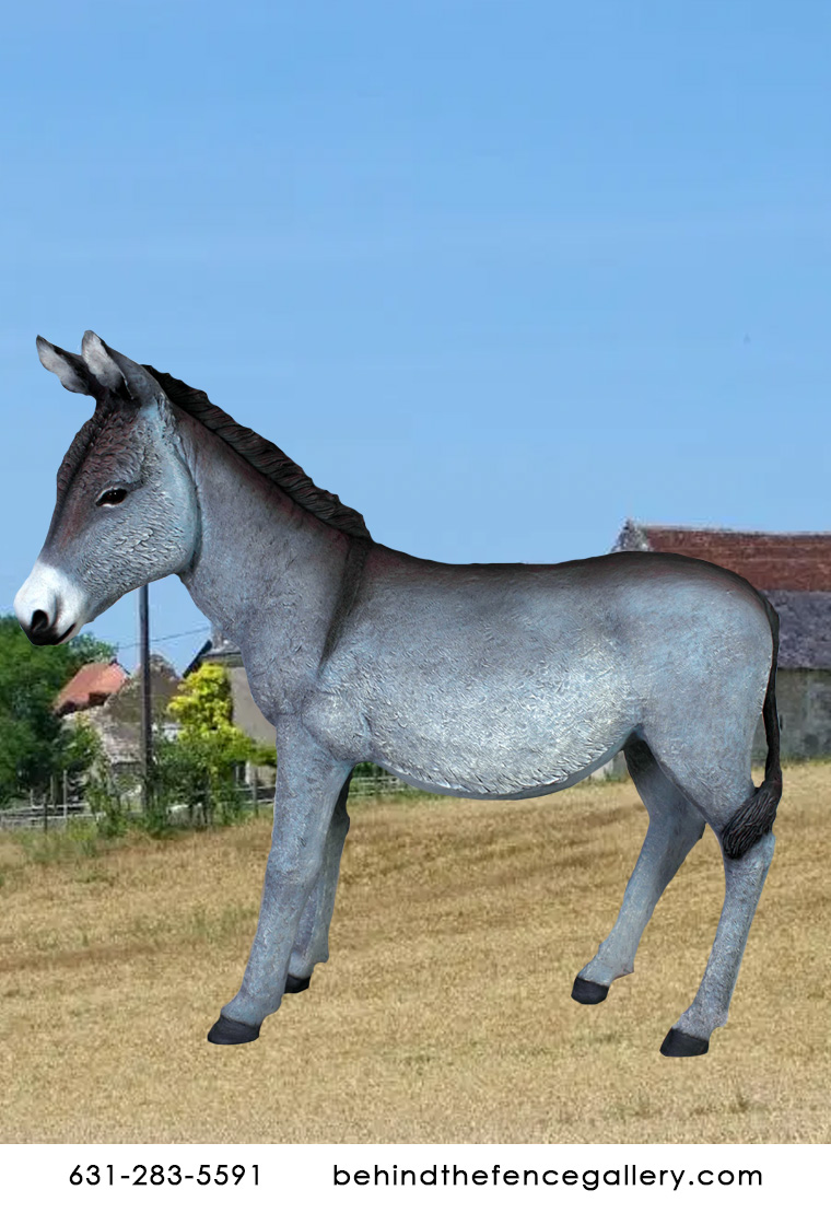 Farm Prop Grey Donkey Life Size Fiberglass Resin Statue