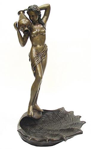 Bronze Lady Hold Pot On Shell - Click Image to Close